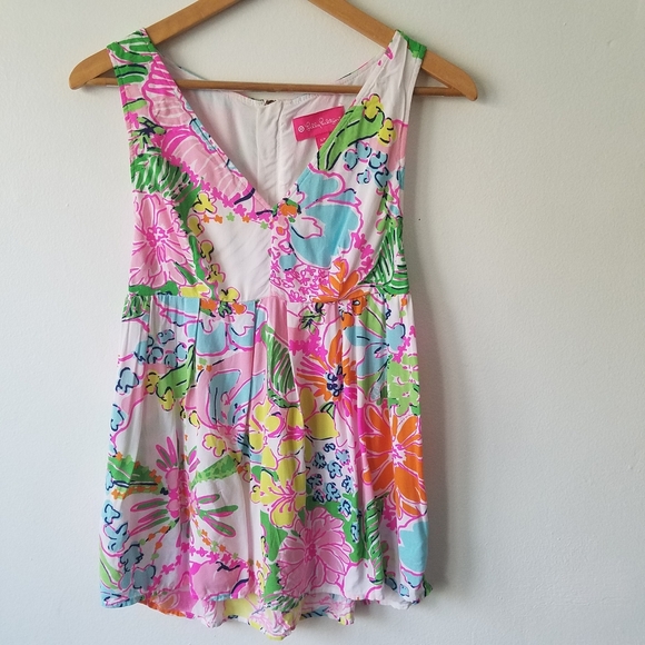 Lilly Pulitzer for Target Tops - Lily Pulitzer Floral V-Neck Pleated Sleeveless Tank Top Women's Size Small